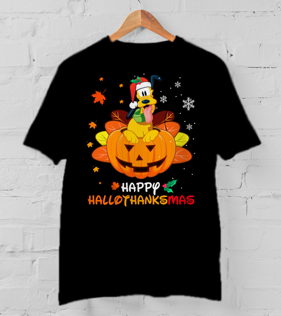 Happy Hallothanksmas Pluto Christmas Halloween Thanksgiving T-Shirt