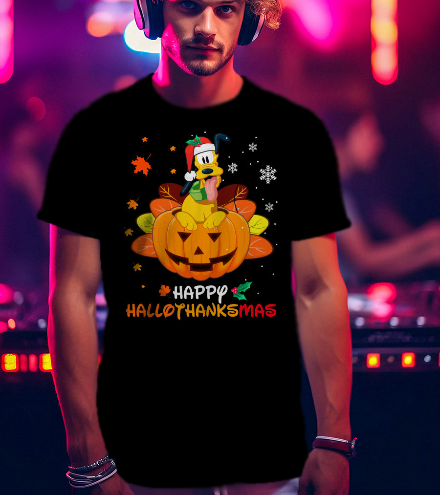 Happy Hallothanksmas Pluto Christmas Halloween Thanksgiving T-Shirt