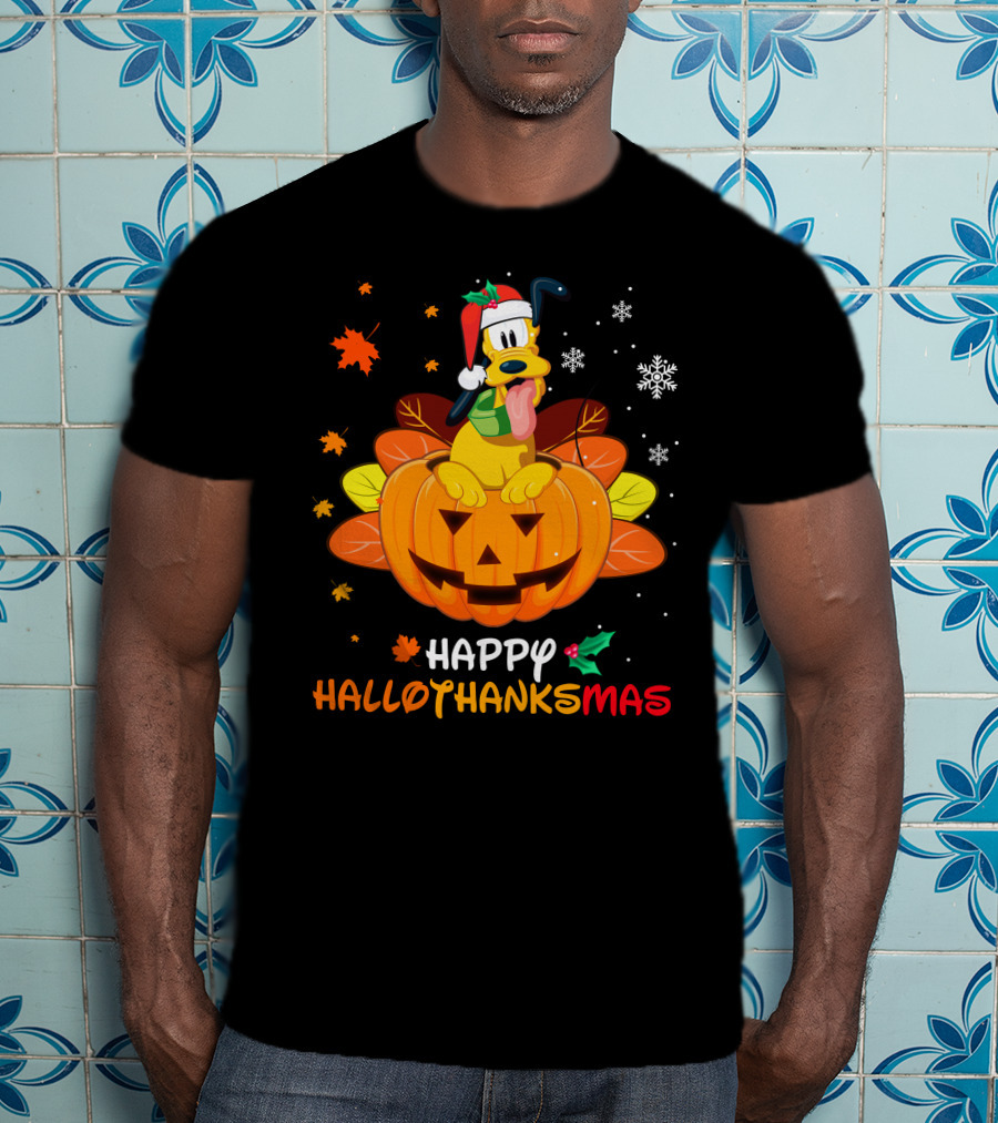 Happy Hallothanksmas Pluto Christmas Halloween Thanksgiving T-Shirt