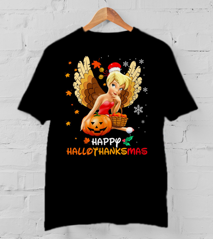 Happy Hallothanksmas Tinkerbell Pumpkin Snowflakes T-Shirt