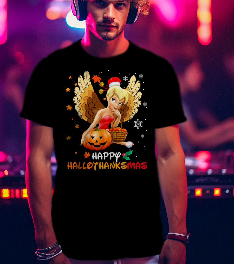 Happy Hallothanksmas Tinkerbell Pumpkin Snowflakes T-Shirt