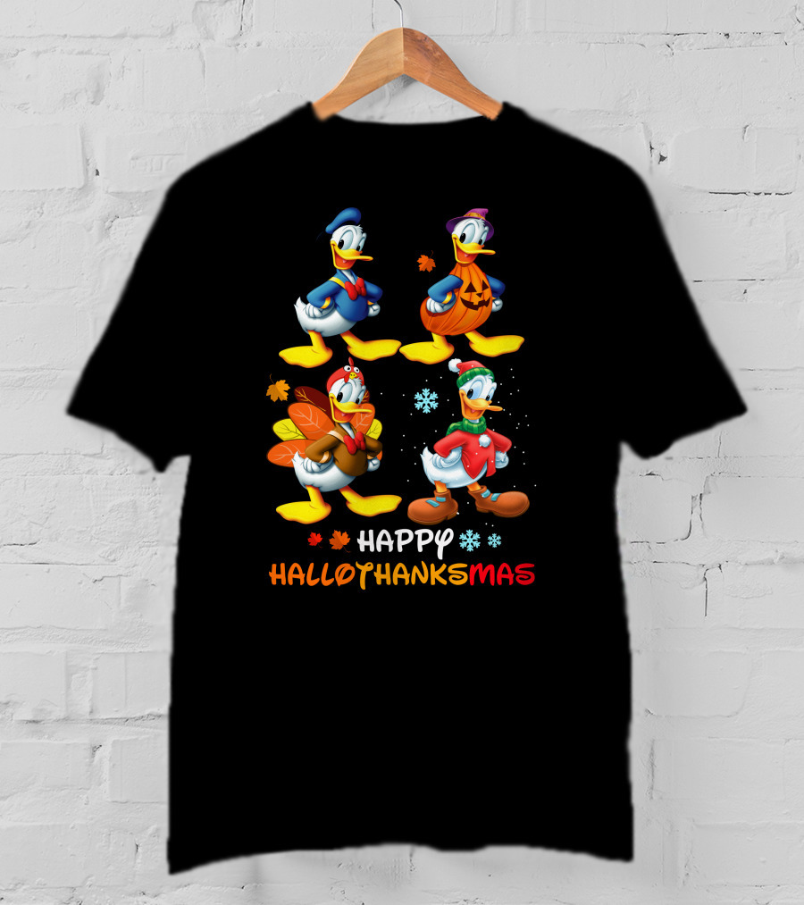Happy Hallothanksmas Donald Duck Pumpkin Turkey Snowflakes T-Shirt