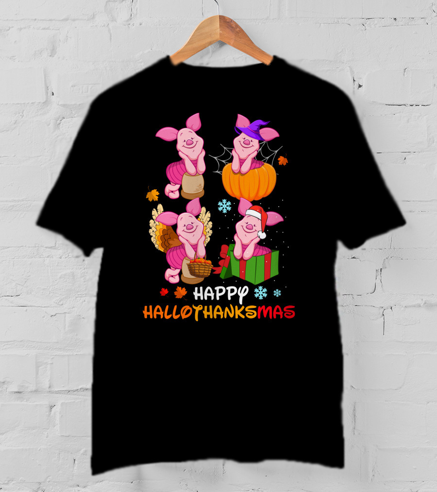 Happy Hallothanksmas Piglet Pumpkin Turkey Gift T-Shirt
