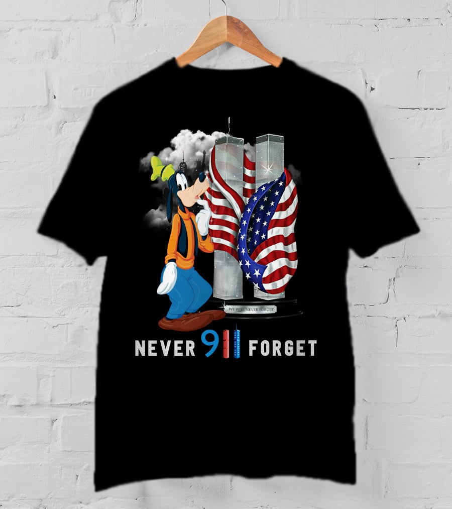 Never Forget Goofy 9/11 Twin Towers American Flag Memorial T-Shirt