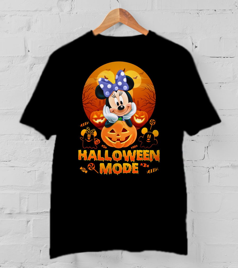 Minnie Halloween Mode Pumpkins And Spooky Ghosts T-Shirt