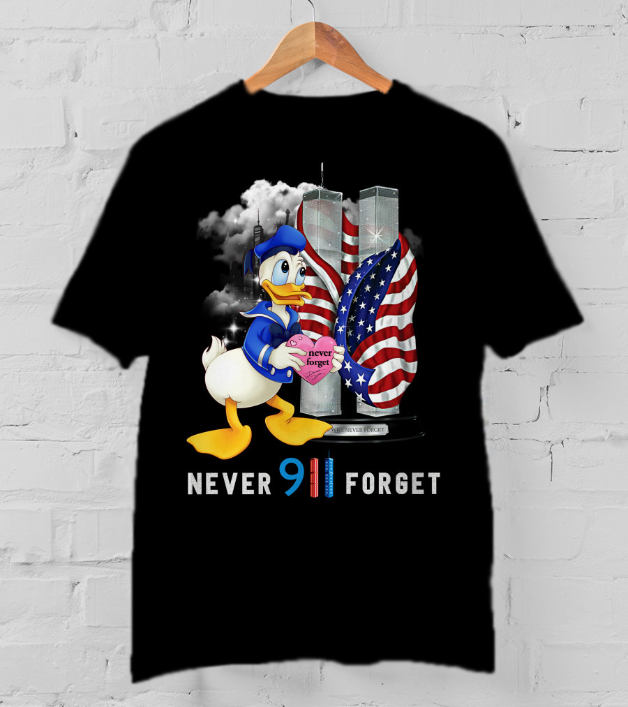 Never 911 Forget Donald Duck Twin Towers Usa Flag T-Shirt