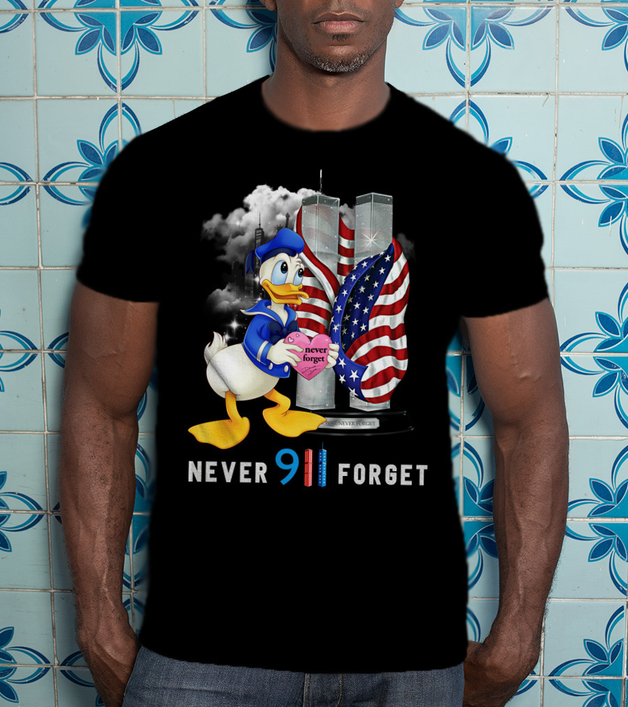 Never 911 Forget Donald Duck Twin Towers Usa Flag T-Shirt