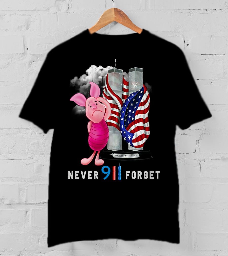 Piglet 9/11 Never Forget Twin Towers American Flag Memorial T-Shirt