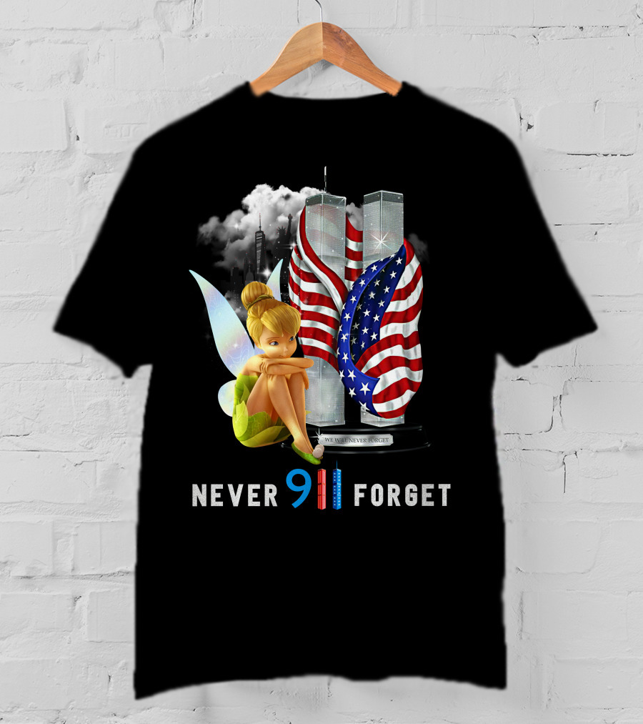 Tinker Bell Never Forget 9/11 Twin Towers Flag Memorial T-Shirt