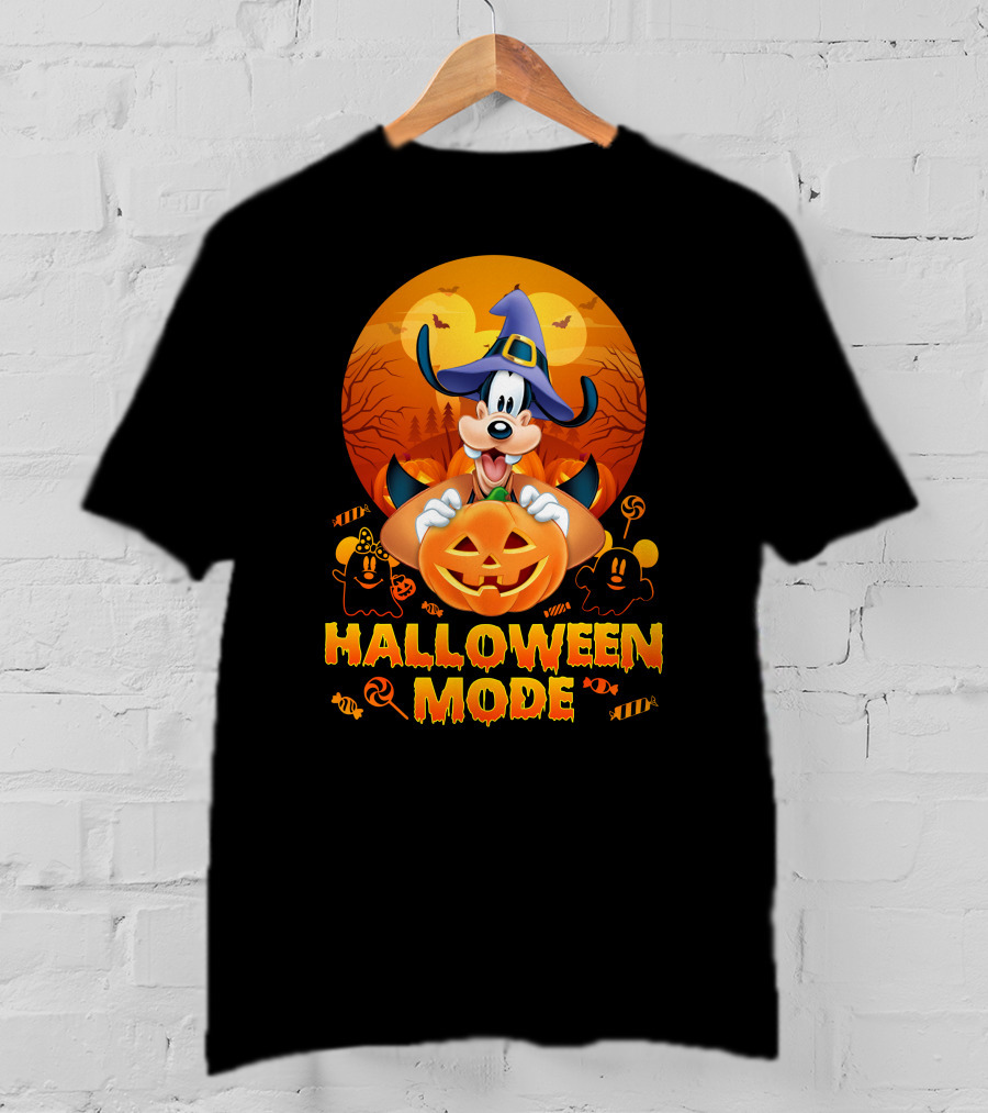 Goofy Halloween Mode Pumpkin Magic Hat Candy Spirits Sunset Bats T-Shirt