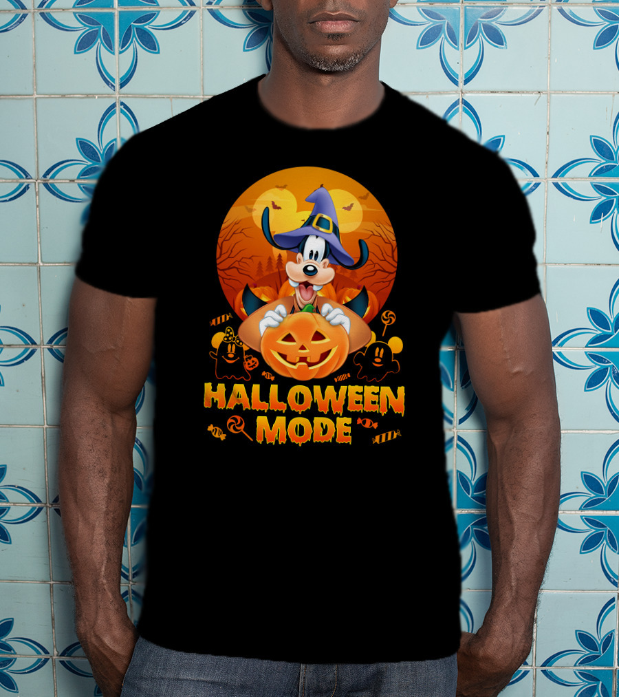 Goofy Halloween Mode Pumpkin Magic Hat Candy Spirits Sunset Bats T-Shirt