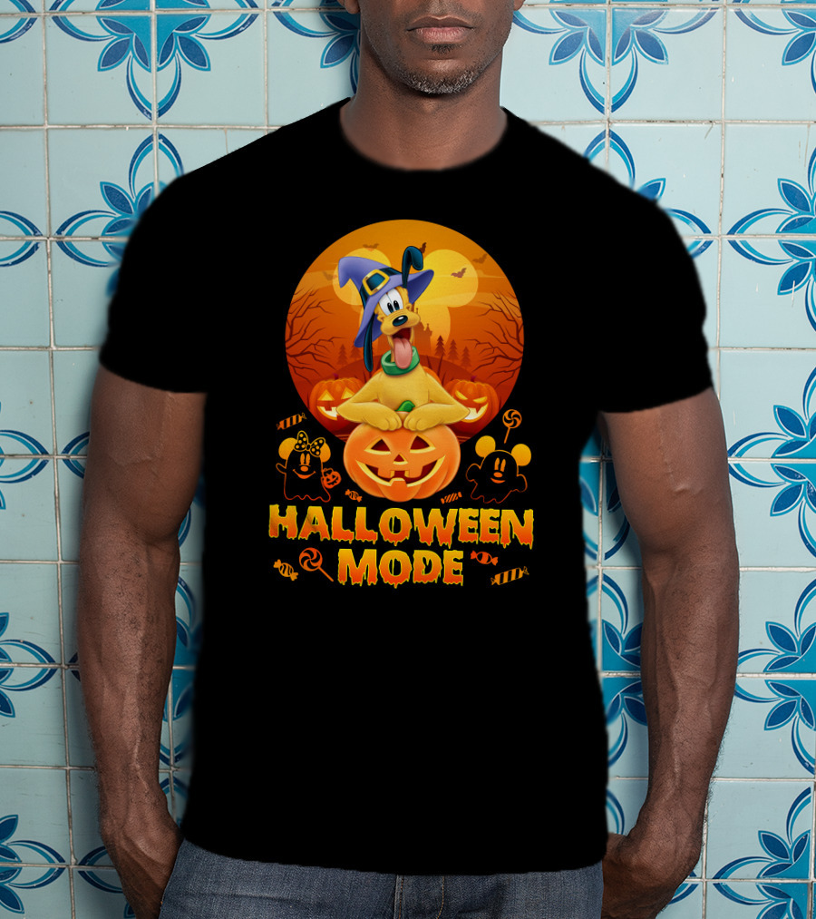 Pluto Halloween Mode With Witch Hat And Pumpkin Decorations T-Shirt