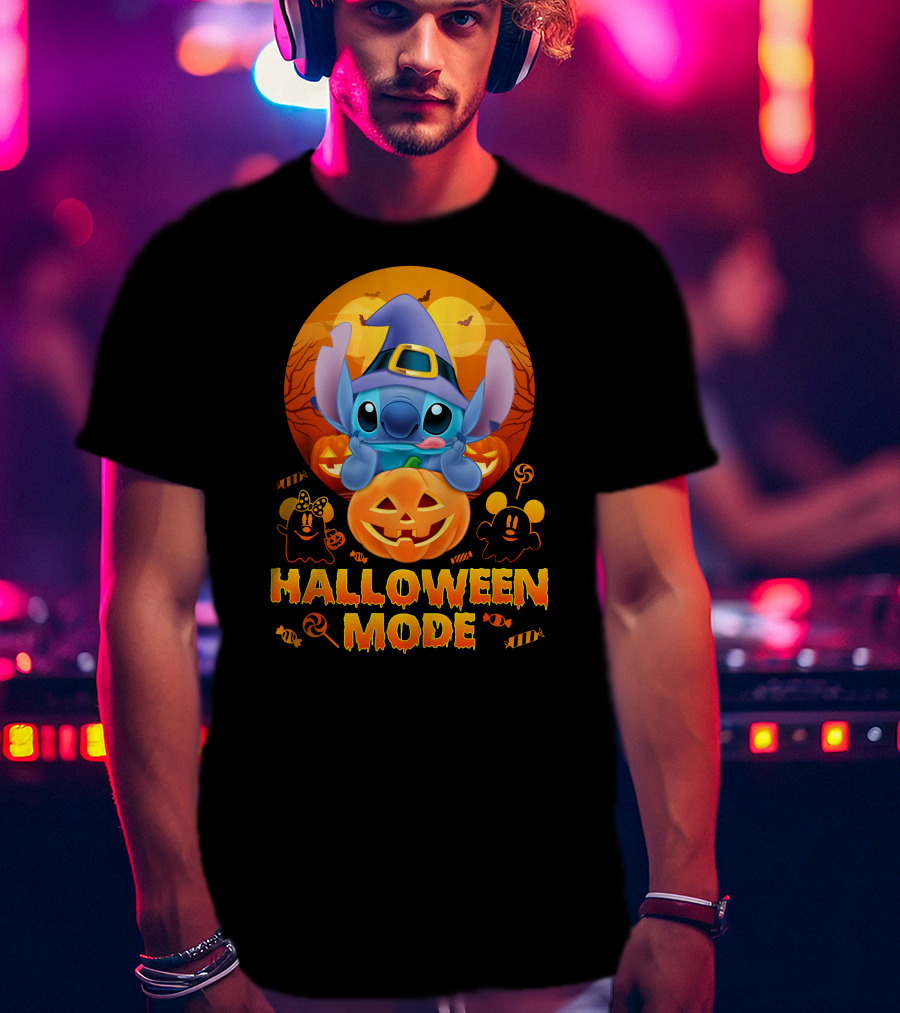 Stitch Halloween Mode Pumpkin Bats Candy T-Shirt