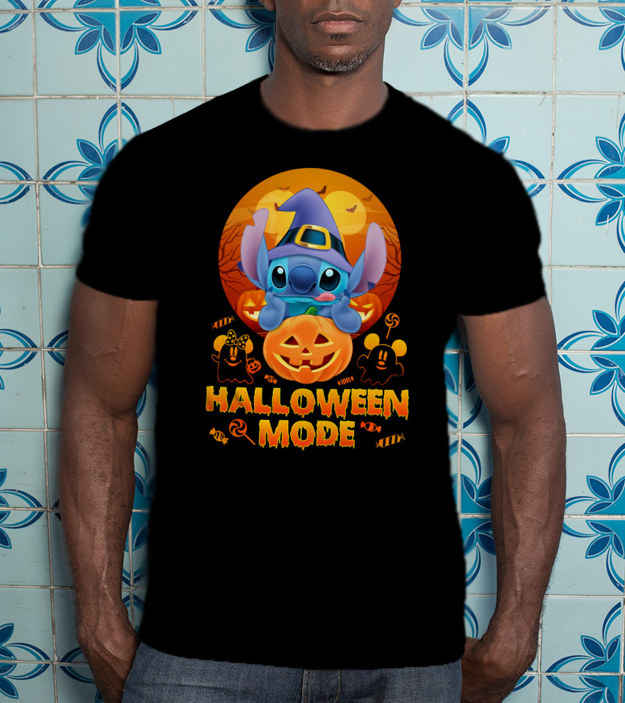 Stitch Halloween Mode Pumpkin Bats Candy T-Shirt