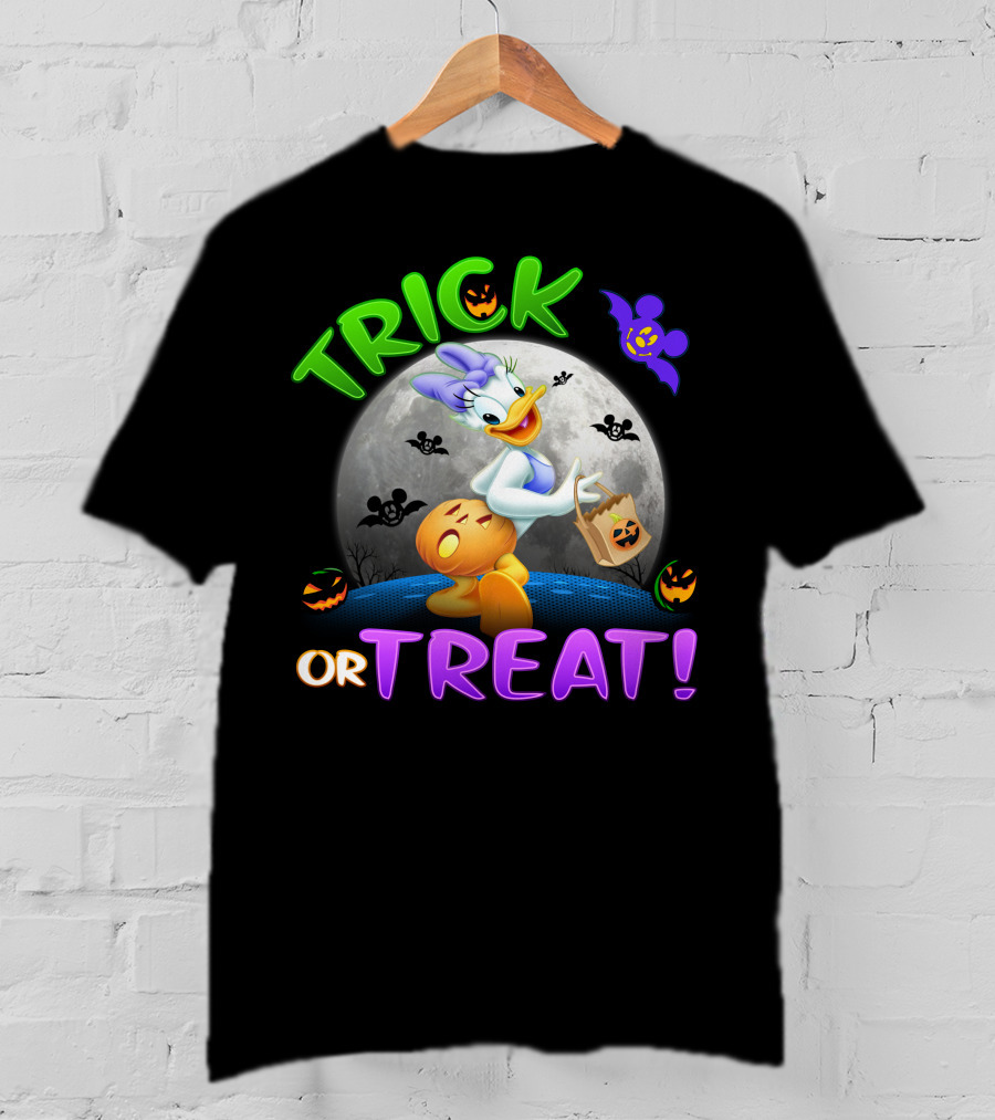 Trick Or Treat Daisy Duck Halloween Moon Bat Pumpkins T-Shirt