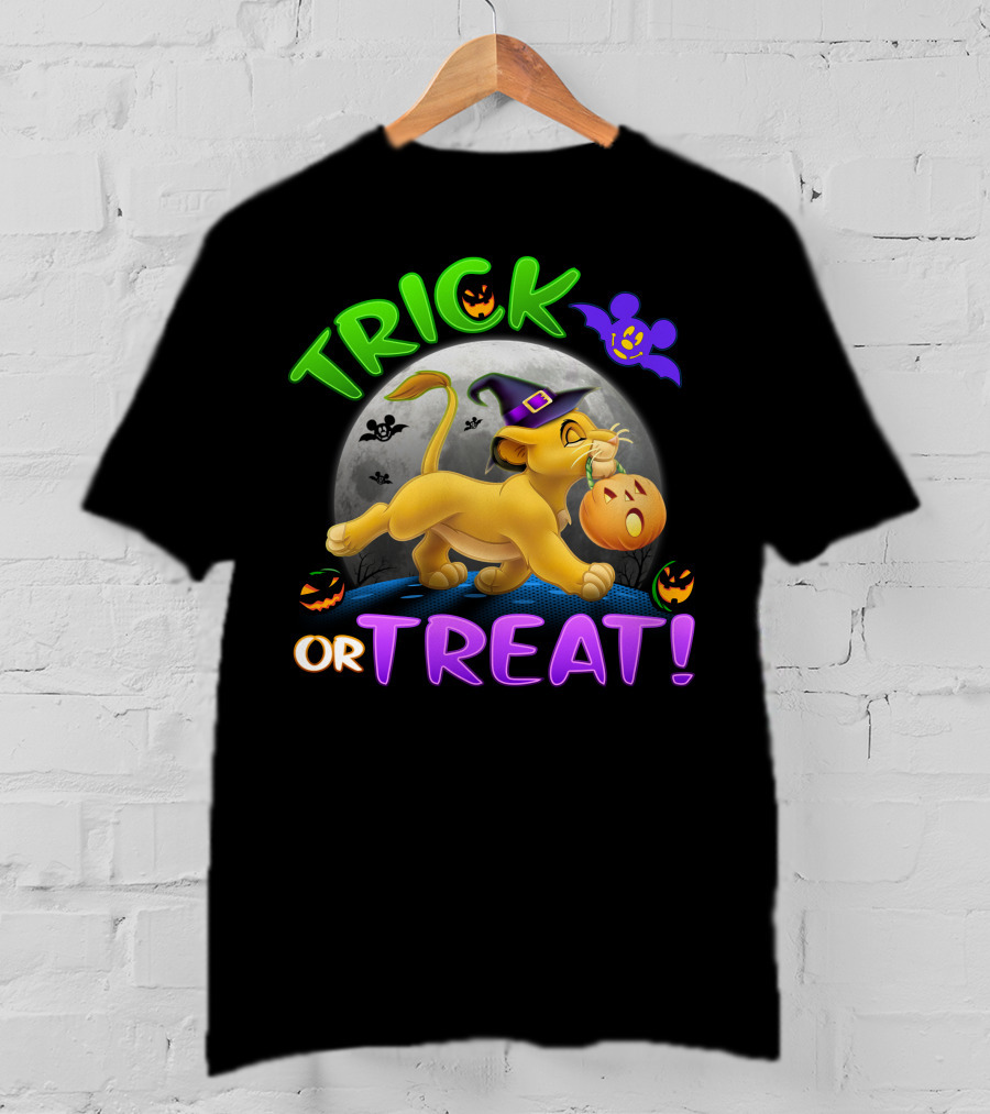 Trick Or Treat Simba Halloween Disney Mickey Moon Pumpkin T-Shirt