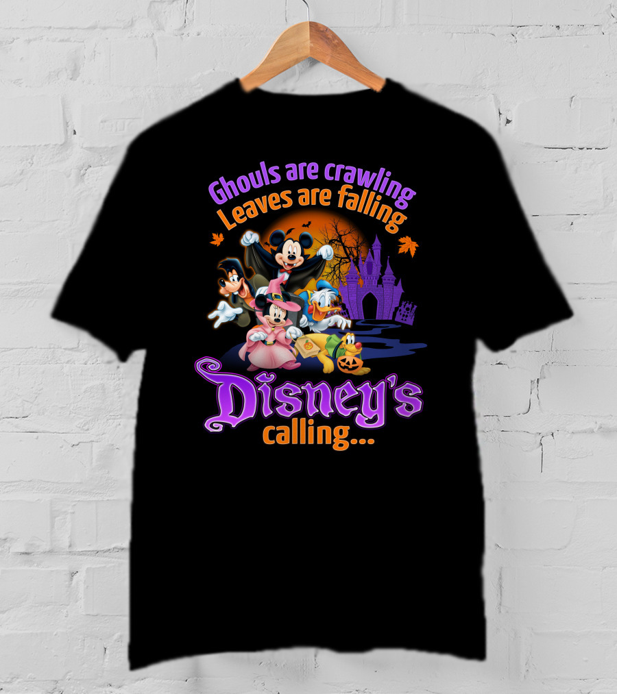 Ghouls Are Crawling Leaves Are Falling Disney's Calling Mickey Mouse And Friends Halloween Castle T-Shirt