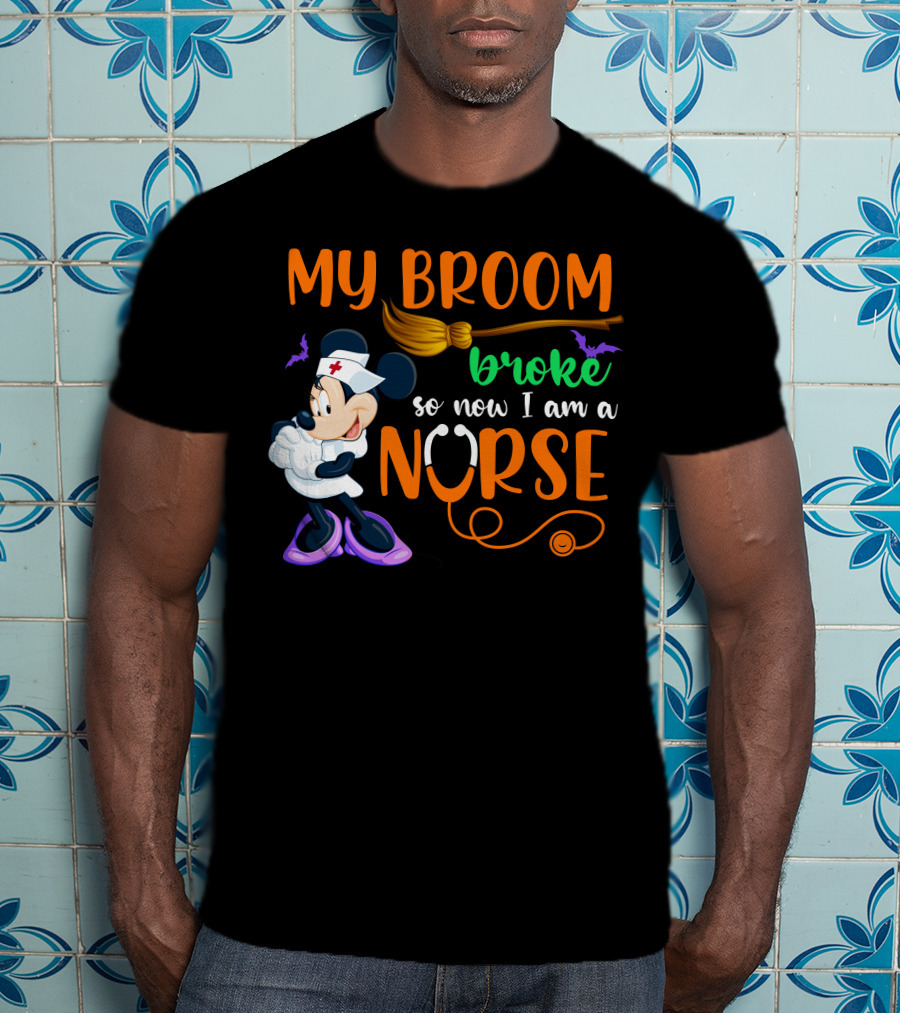 Minnie Mouse My Broom Broke So Now I Am A Nurse Halloween T-Shirt