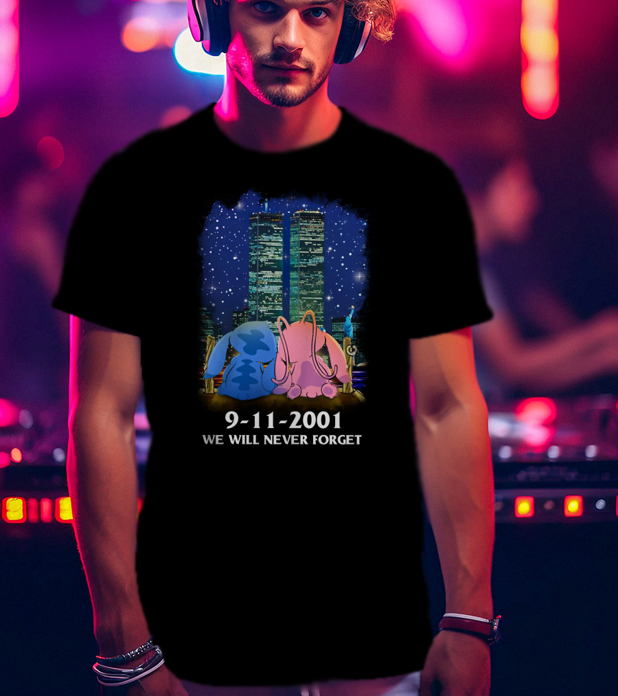 Stitch & Angel-D 9-11-2001 We Will Never Forget Memorial Twins T-Shirt