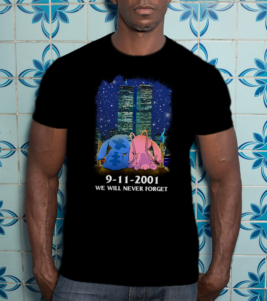 Stitch & Angel-D 9-11-2001 We Will Never Forget Memorial Twins T-Shirt