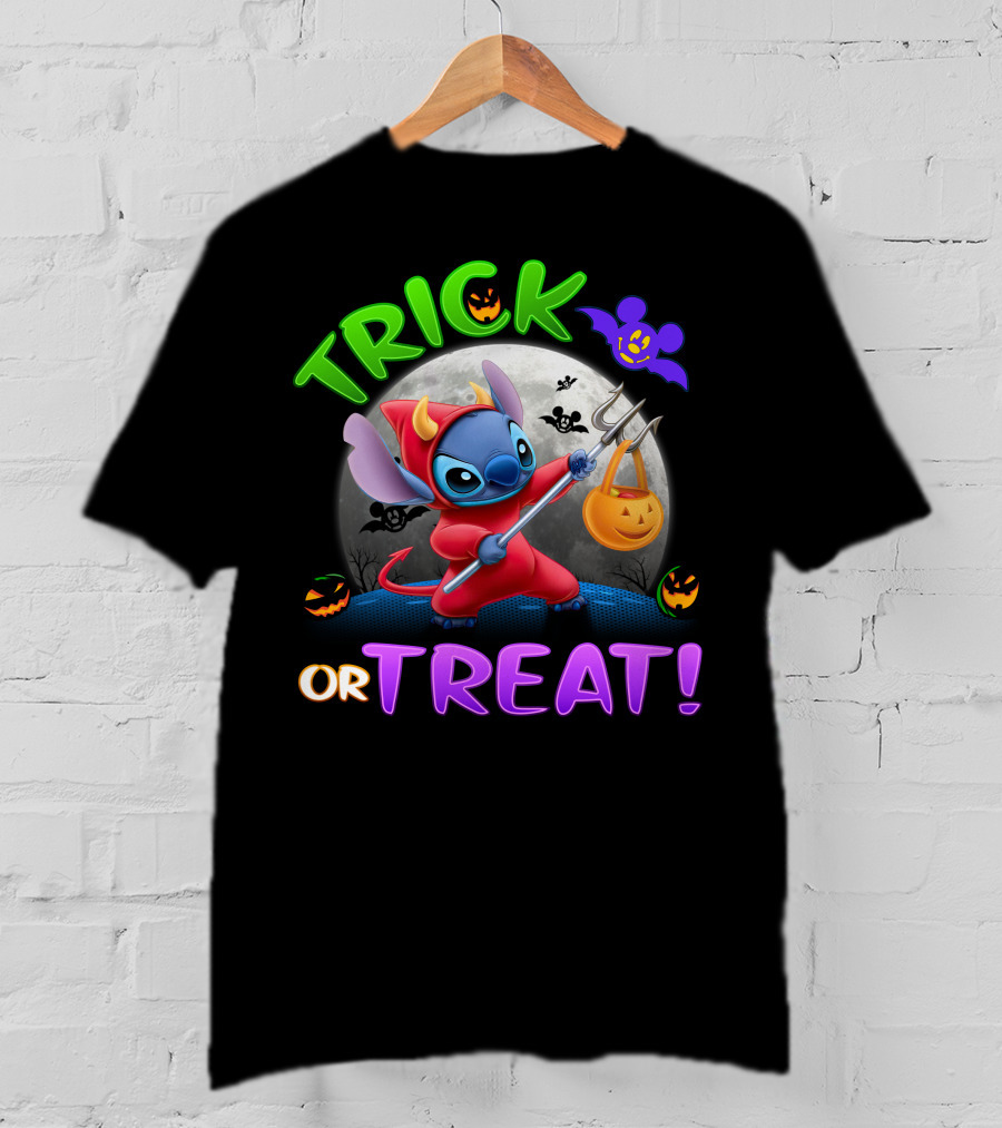 Trick Or Treat Stitch Halloween Bat Pumpkins Moon Costume T-Shirt