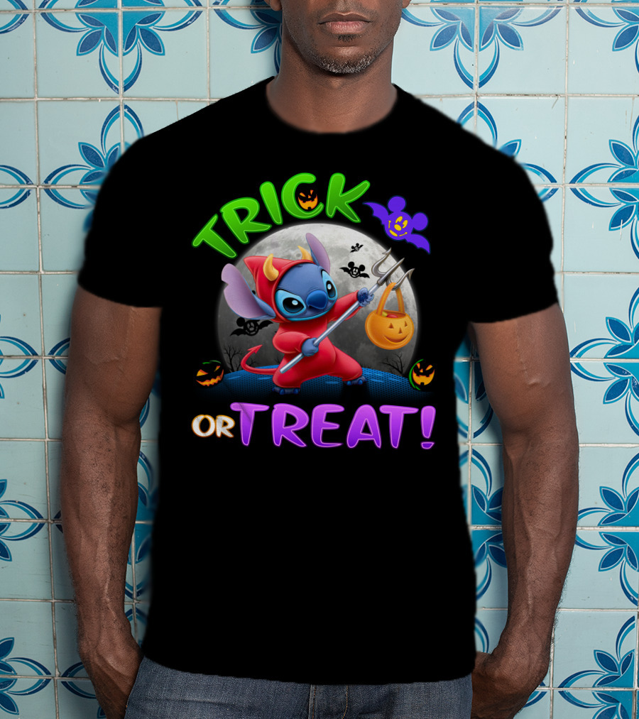 Trick Or Treat Stitch Halloween Bat Pumpkins Moon Costume T-Shirt
