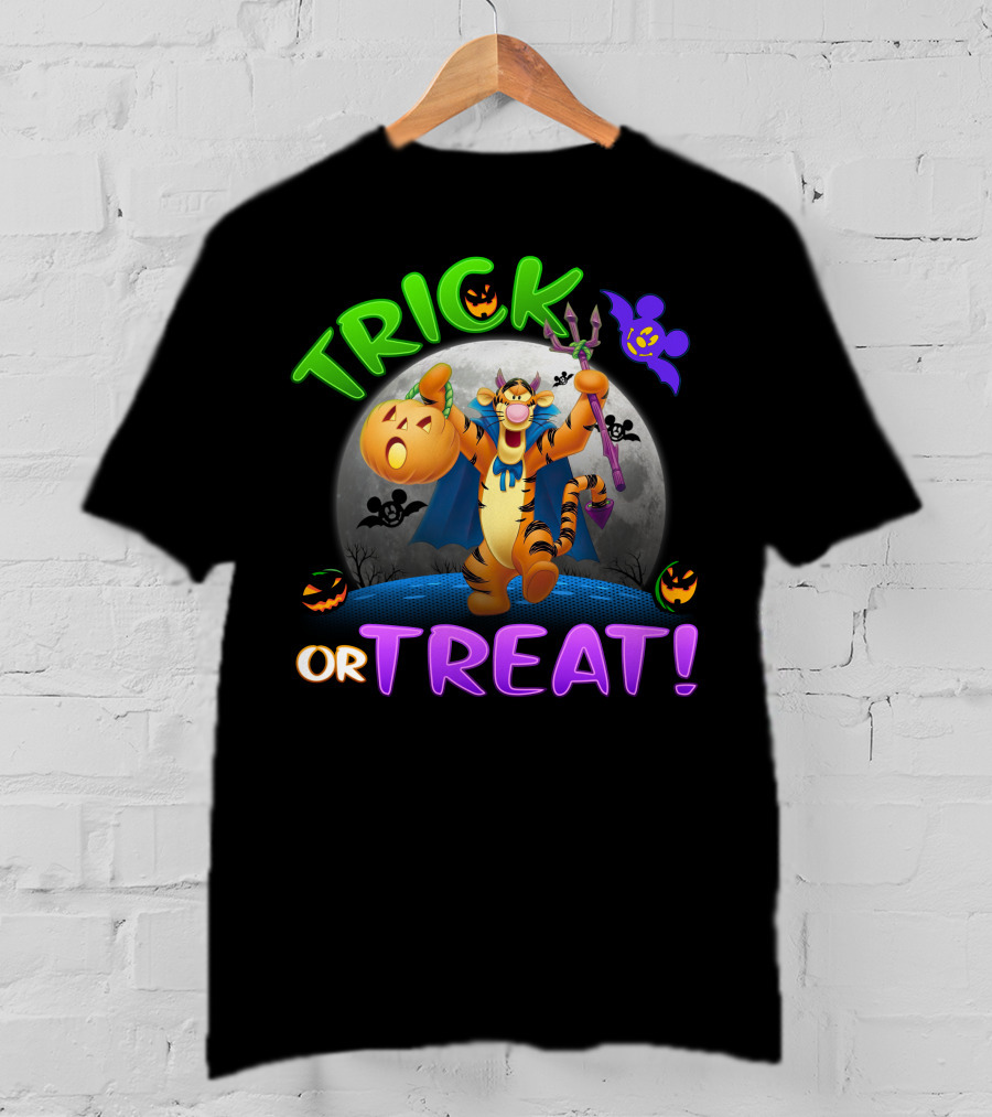 Trick Or Treat Tigger Disney Halloween Celebration With Pumpkins And Bat T-Shirt