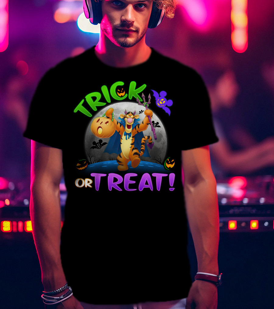 Trick Or Treat Tigger Disney Halloween Celebration With Pumpkins And Bat T-Shirt