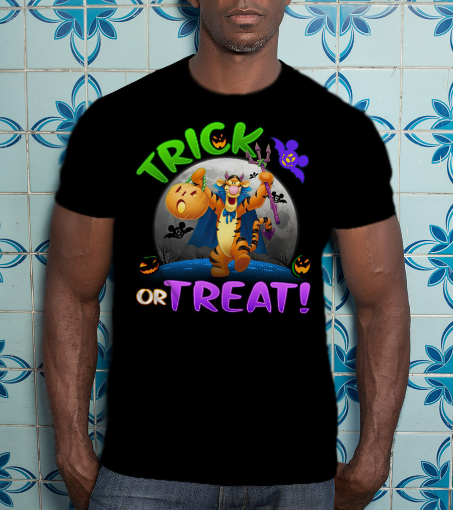 Trick Or Treat Tigger Disney Halloween Celebration With Pumpkins And Bat T-Shirt