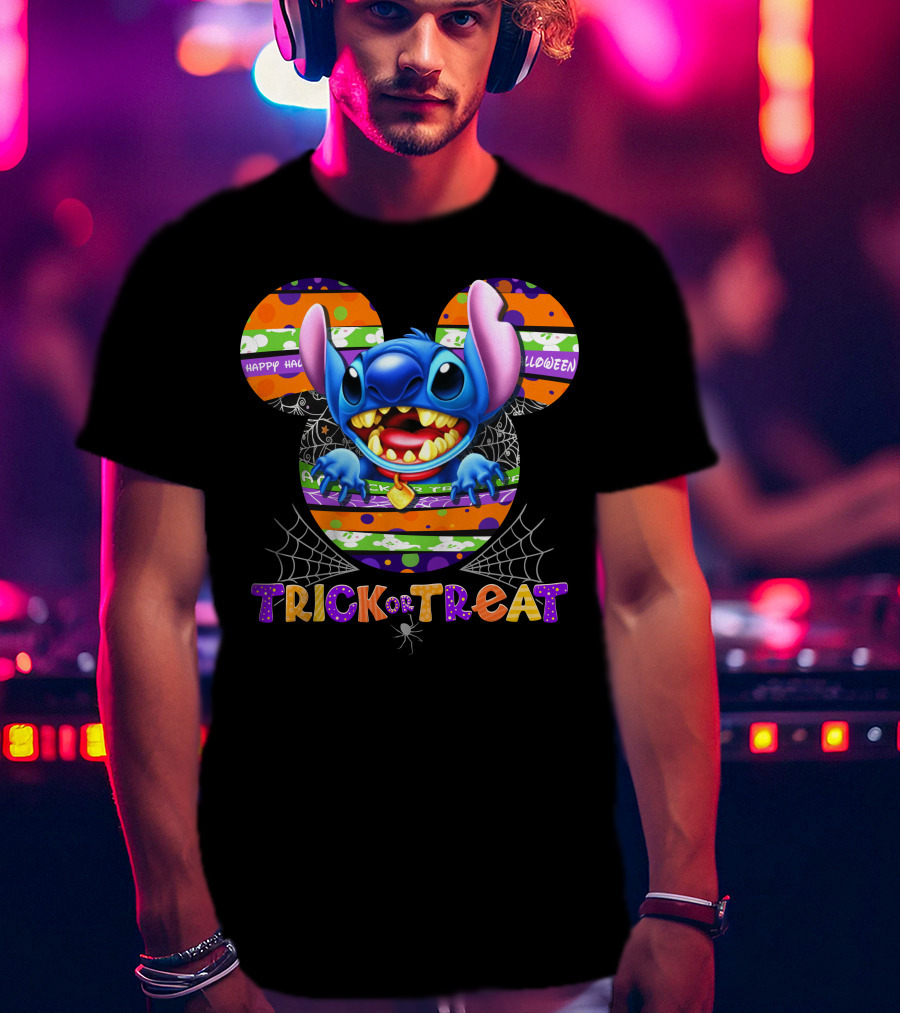 Happy Halloween Stitch Trick Or Treat Mickey Ears T-Shirt