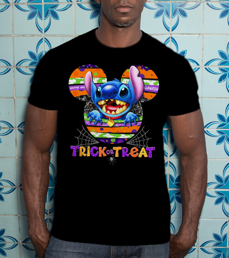 Happy Halloween Stitch Trick Or Treat Mickey Ears T-Shirt