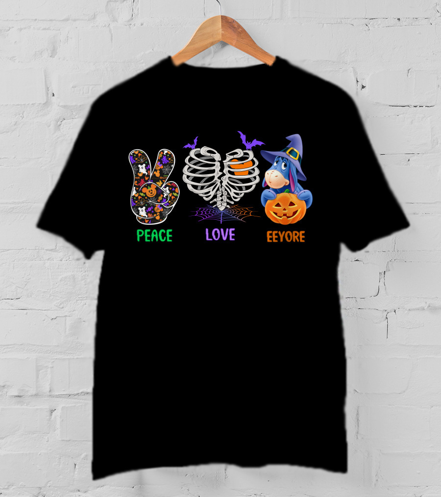 Peace Love Eeyore Halloween Pumpkin Skeleton Costume T-Shirt