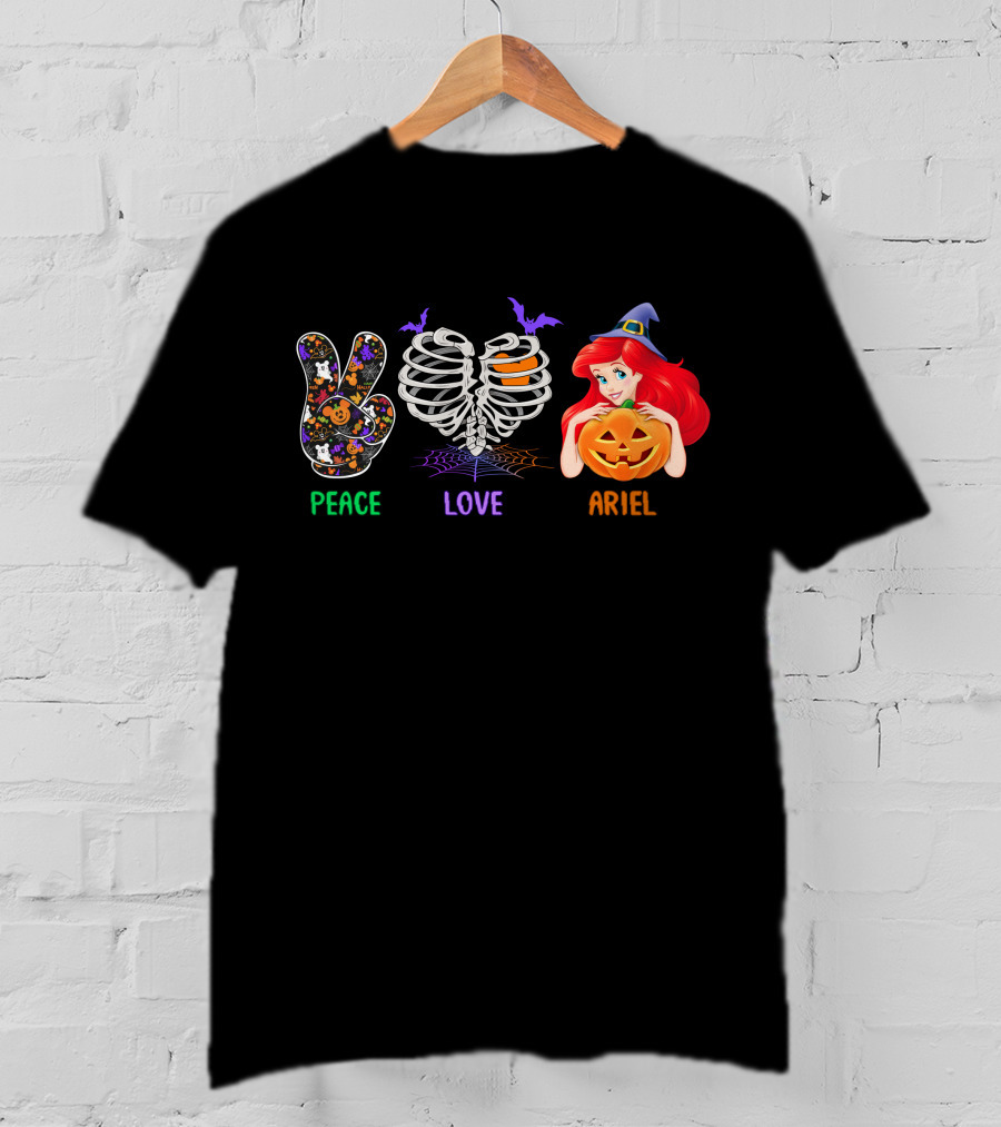 Peace Love Ariel Halloween Pumpkin Witch Hat T-Shirt