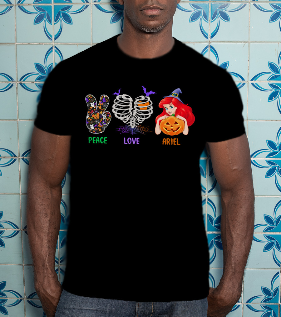 Peace Love Ariel Halloween Pumpkin Witch Hat T-Shirt