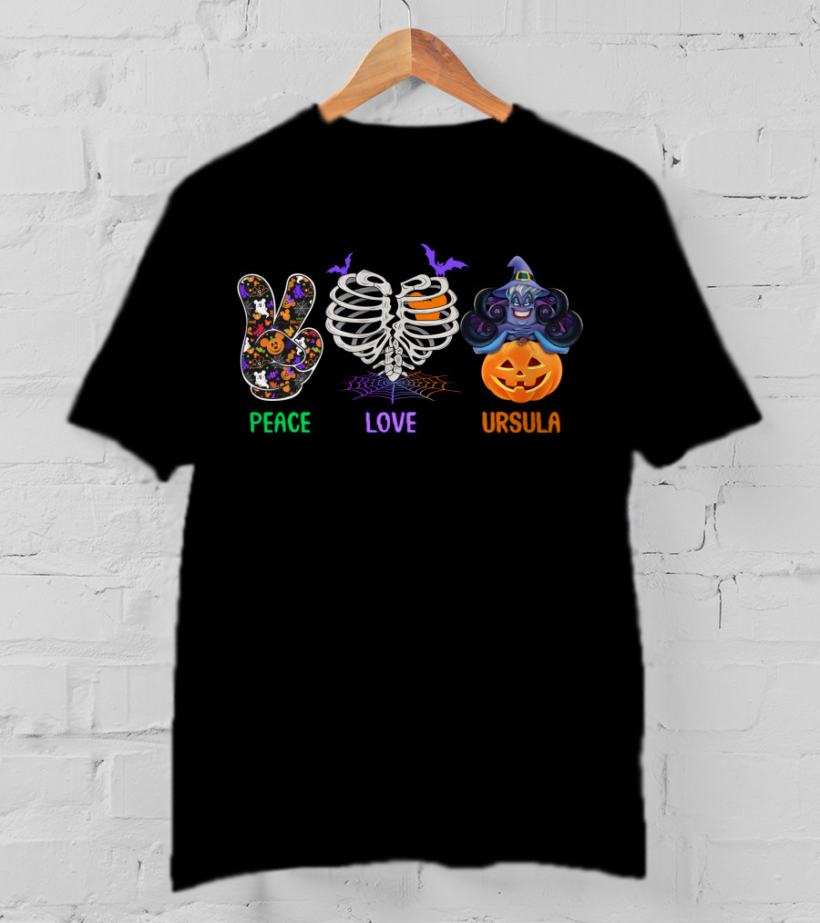 Peace Love Ursula Halloween Pumpkin Bat Skeleton T-Shirt
