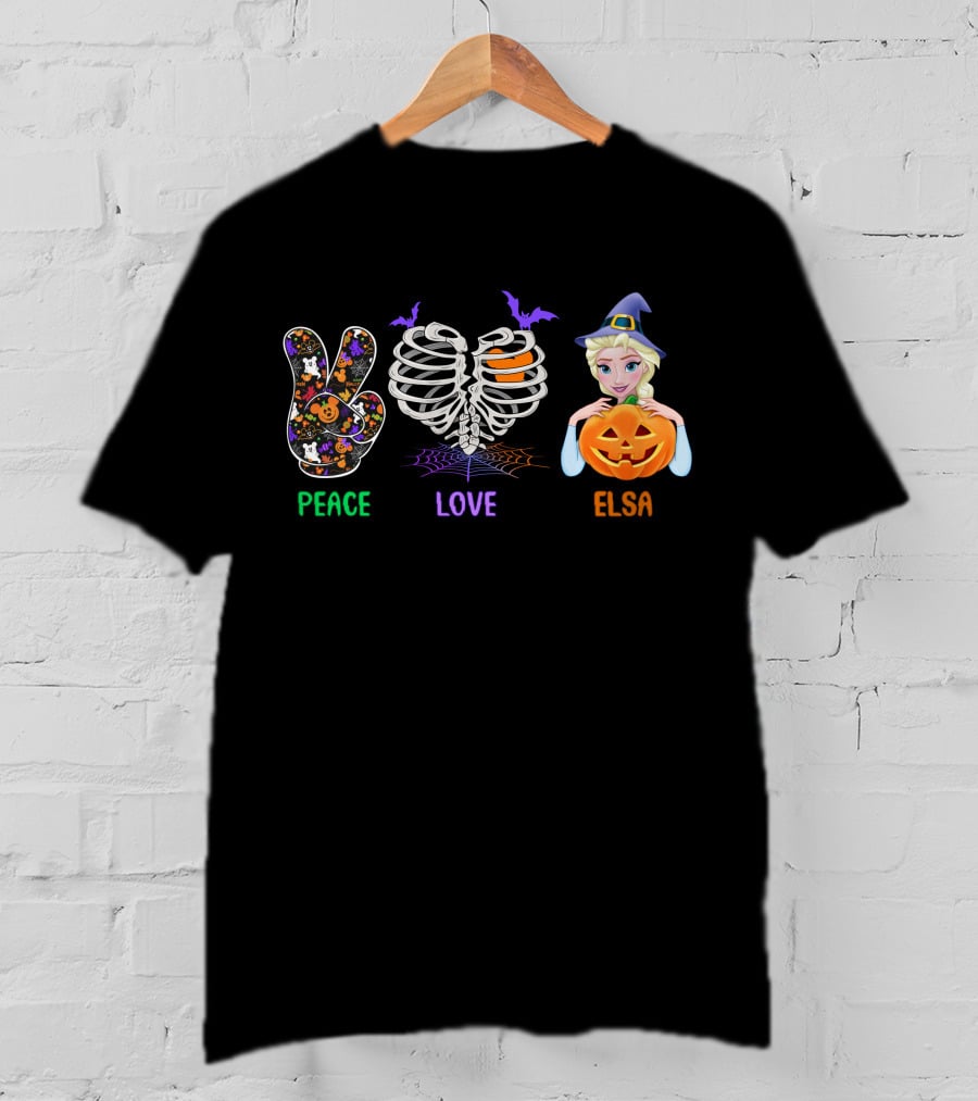 Peace Love Elsa Halloween Pumpkin Witch Hat T-Shirt