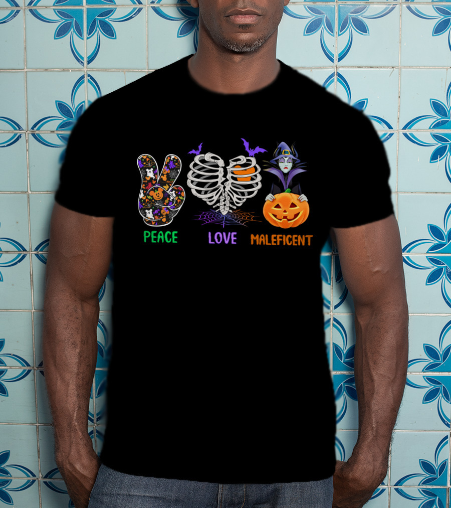 Peace Love Maleficent Halloween Style T-Shirt