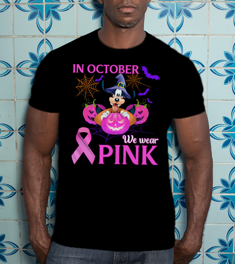 Goofy In October We Wear Pink Halloween Breast Cancer Awareness T-Shirt