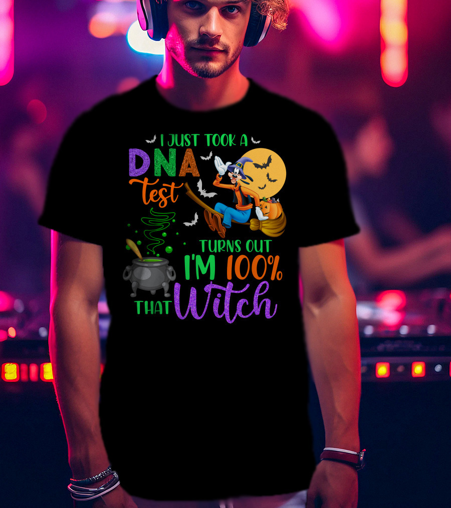 I Just Took A Dna Test Turns Out I'm 100% That Witch Goofy Halloween Moon Bats Cauldron T-Shirt