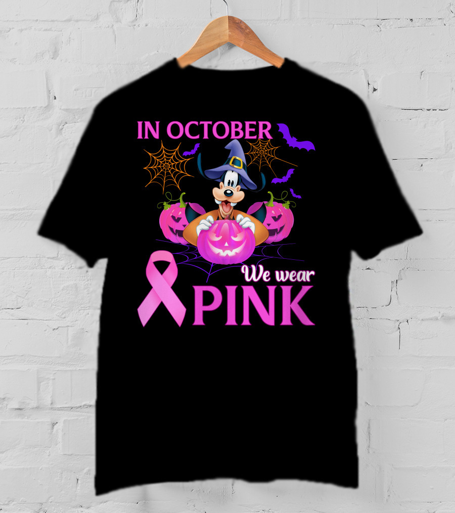In October We Wear Pink Goofy Halloween Breast Cancer Awareness T-Shirt