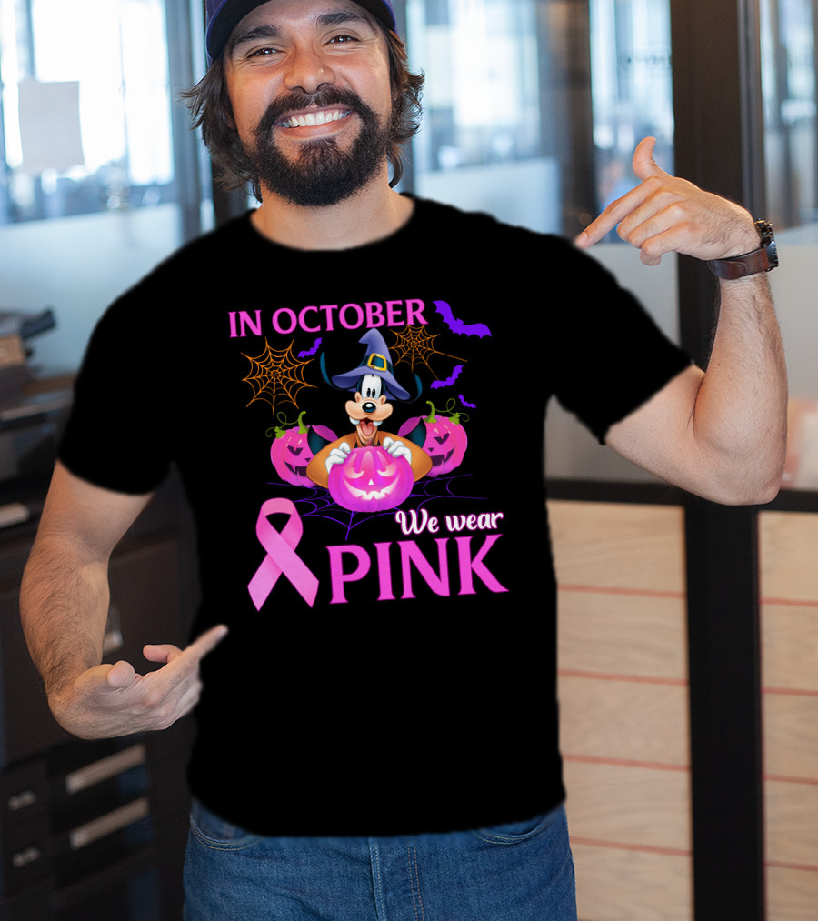 In October We Wear Pink Goofy Halloween Breast Cancer Awareness T-Shirt
