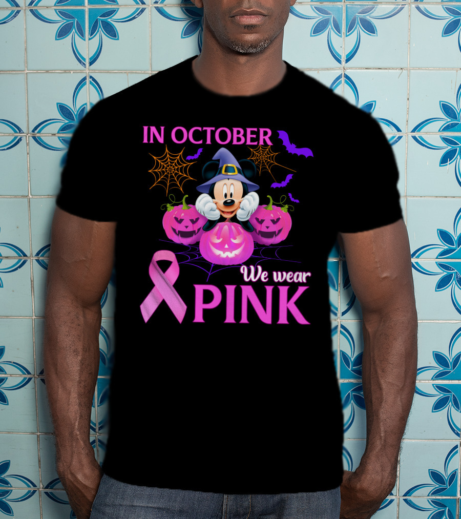 In October We Wear Pink Mickey Halloween Breast Cancer Awareness T-Shirt