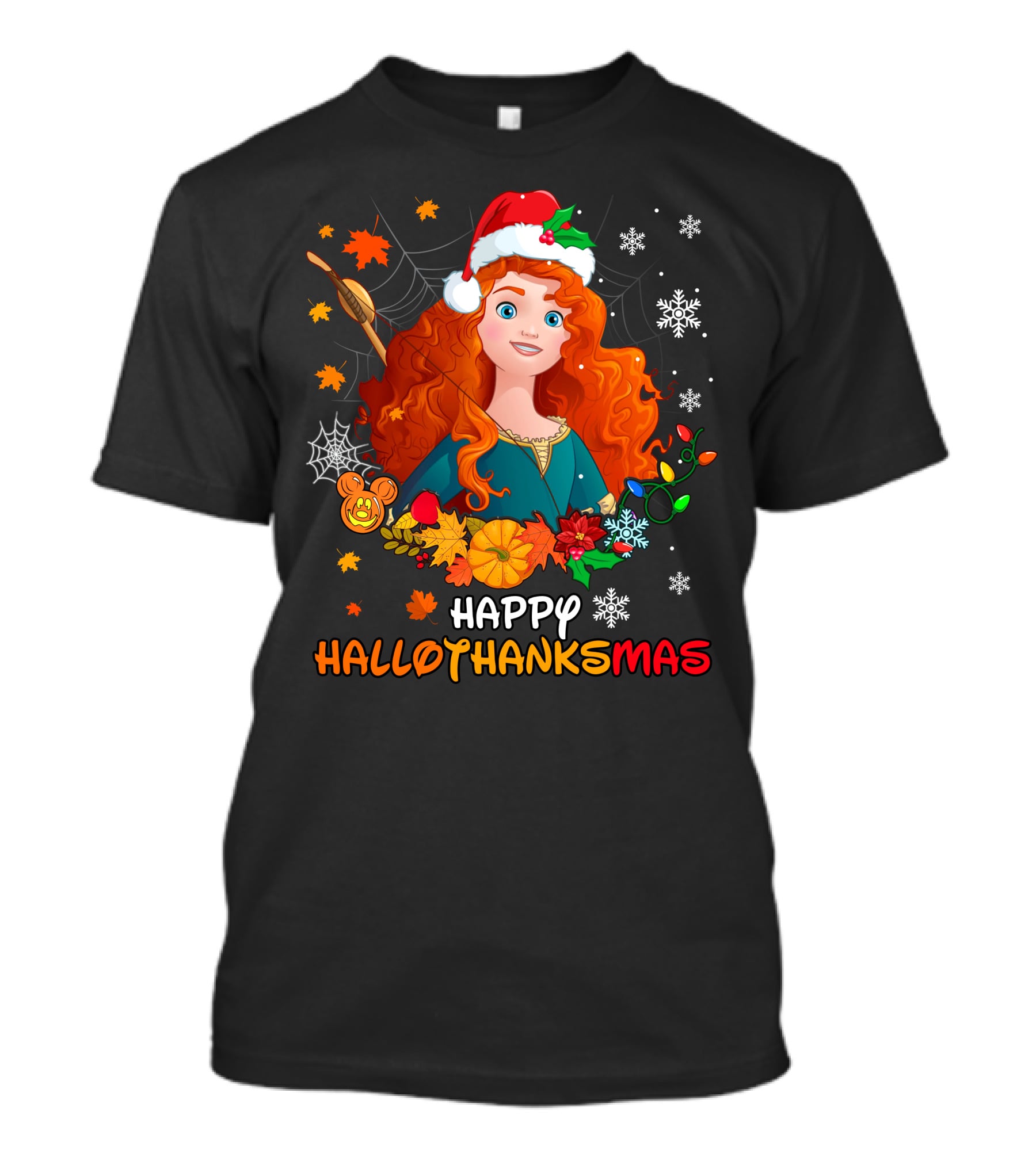 Merida Happy Hallothanksmas With Leaves And Snowflakes T-Shirt