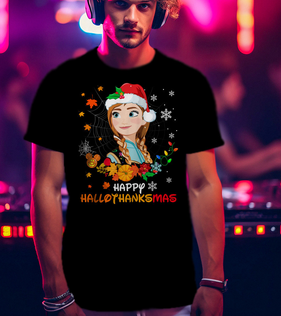 Happy Hallothanksmas Anna Christmas Holiday Theme T-Shirt