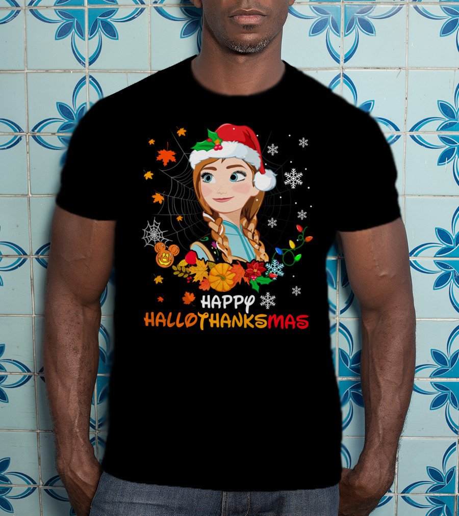 Happy Hallothanksmas Anna Christmas Holiday Theme T-Shirt