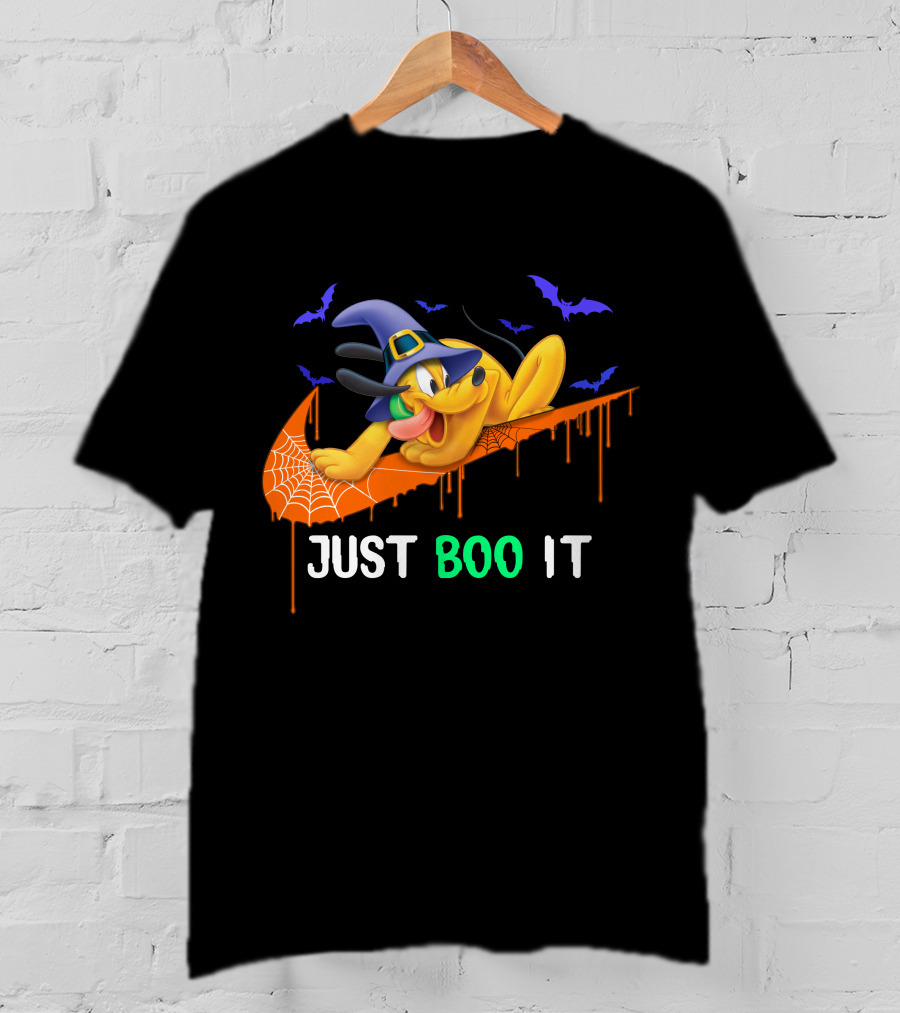 Just Boo It Halloween Pluto Witch Hat Bats Nike Swoosh T-Shirt