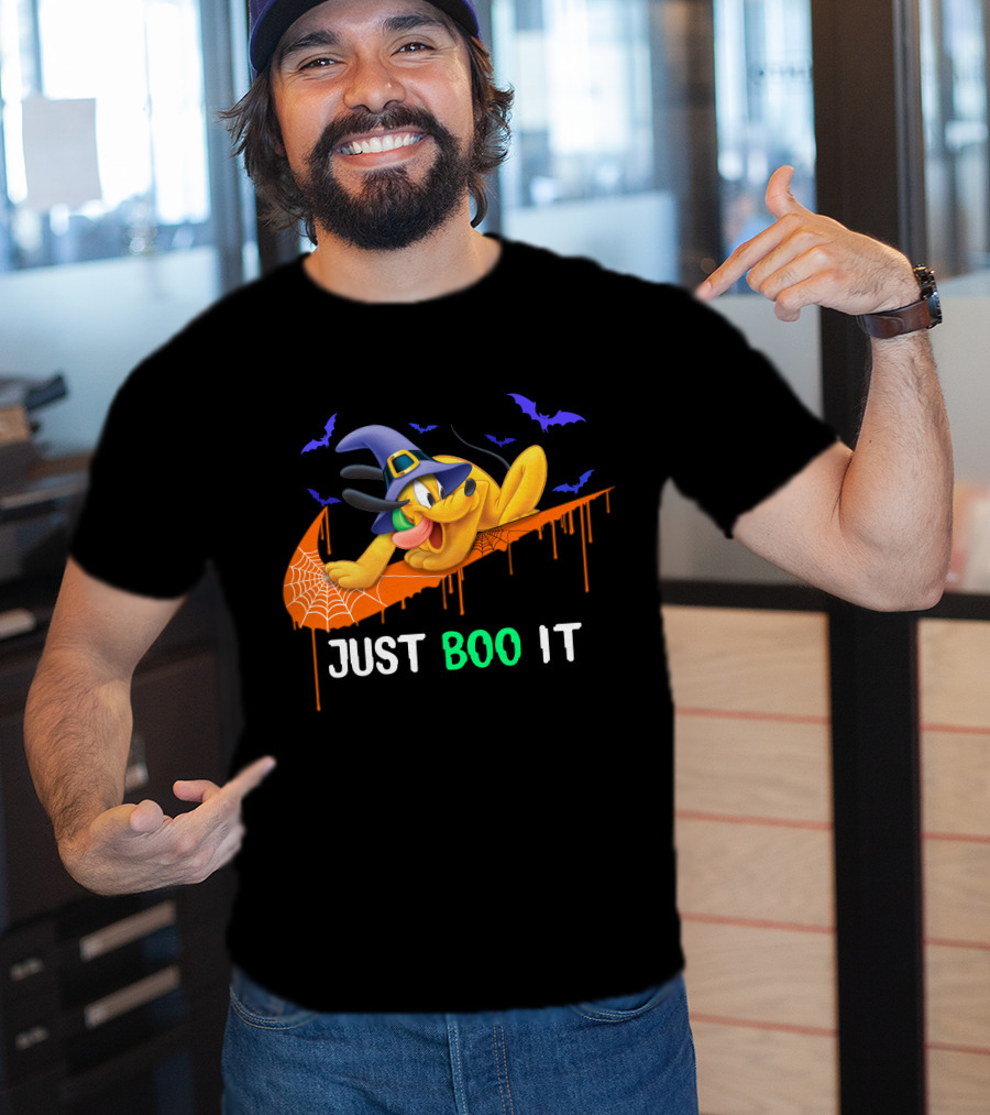 Just Boo It Halloween Pluto Witch Hat Bats Nike Swoosh T-Shirt