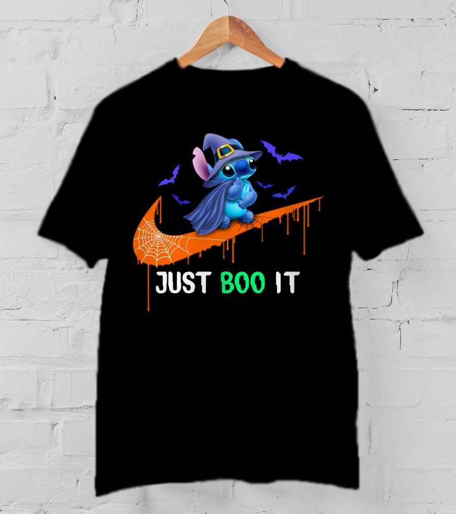 Just Boo It Halloween Stitch Witch Bat Nike Swoosh T-Shirt