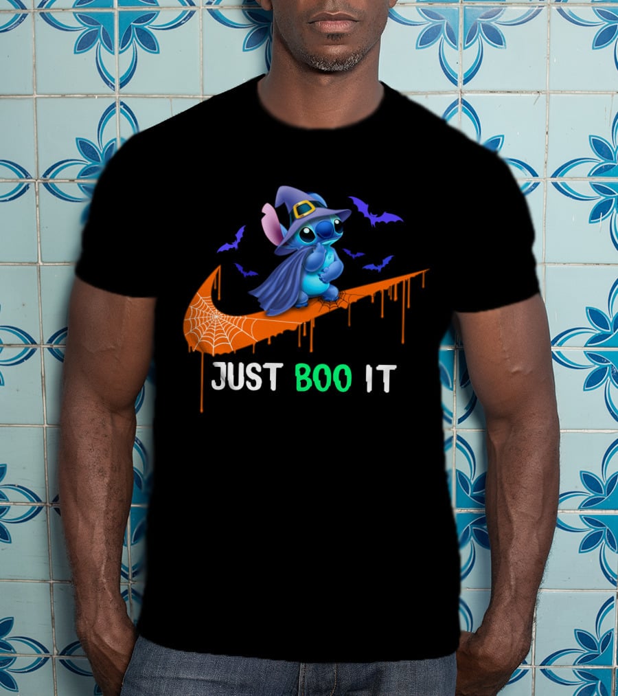 Just Boo It Halloween Stitch Witch Bat Nike Swoosh T-Shirt