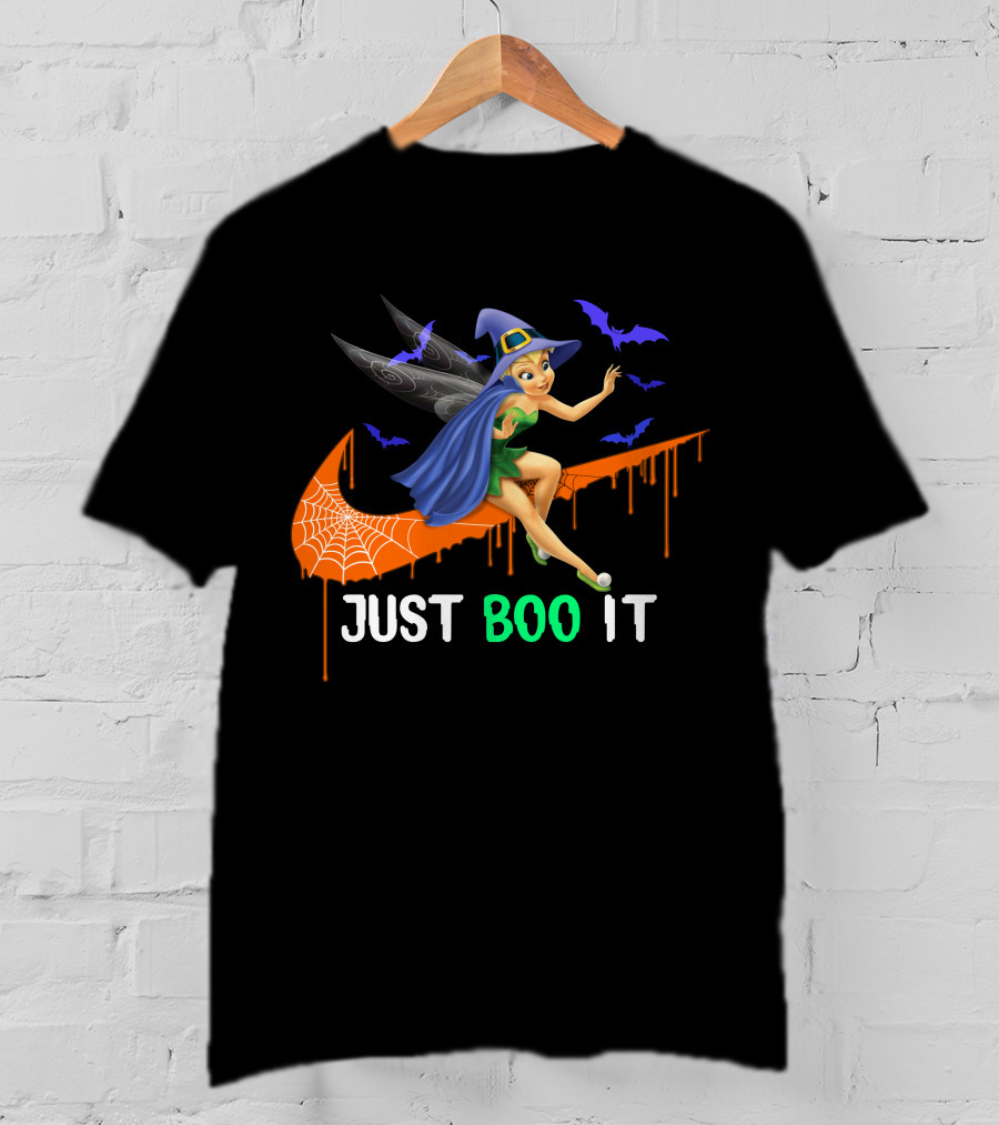 Just Boo It Tinker Bell Witch Halloween Bats Spiderweb T-Shirt